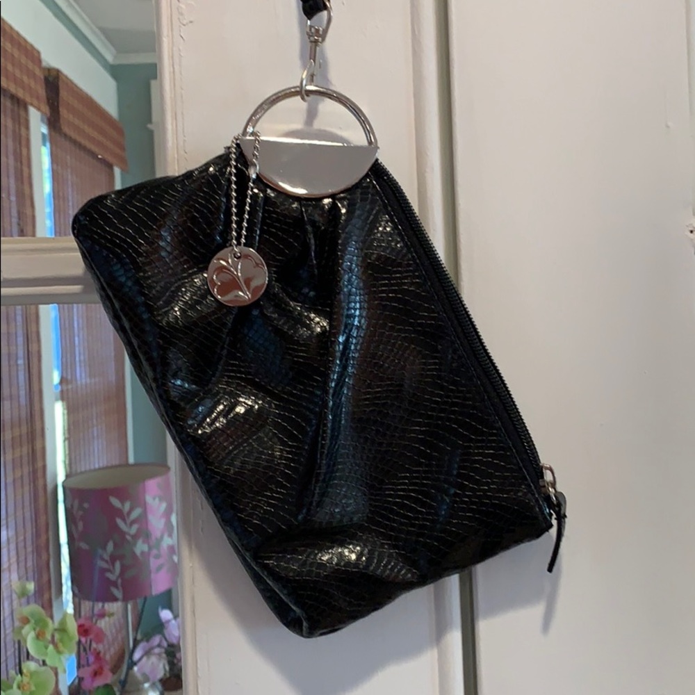 Black faux leather wristlet